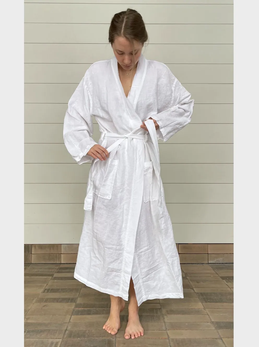 SOFT LINEN BATHROBE KIMINO NEUTRALS TONES