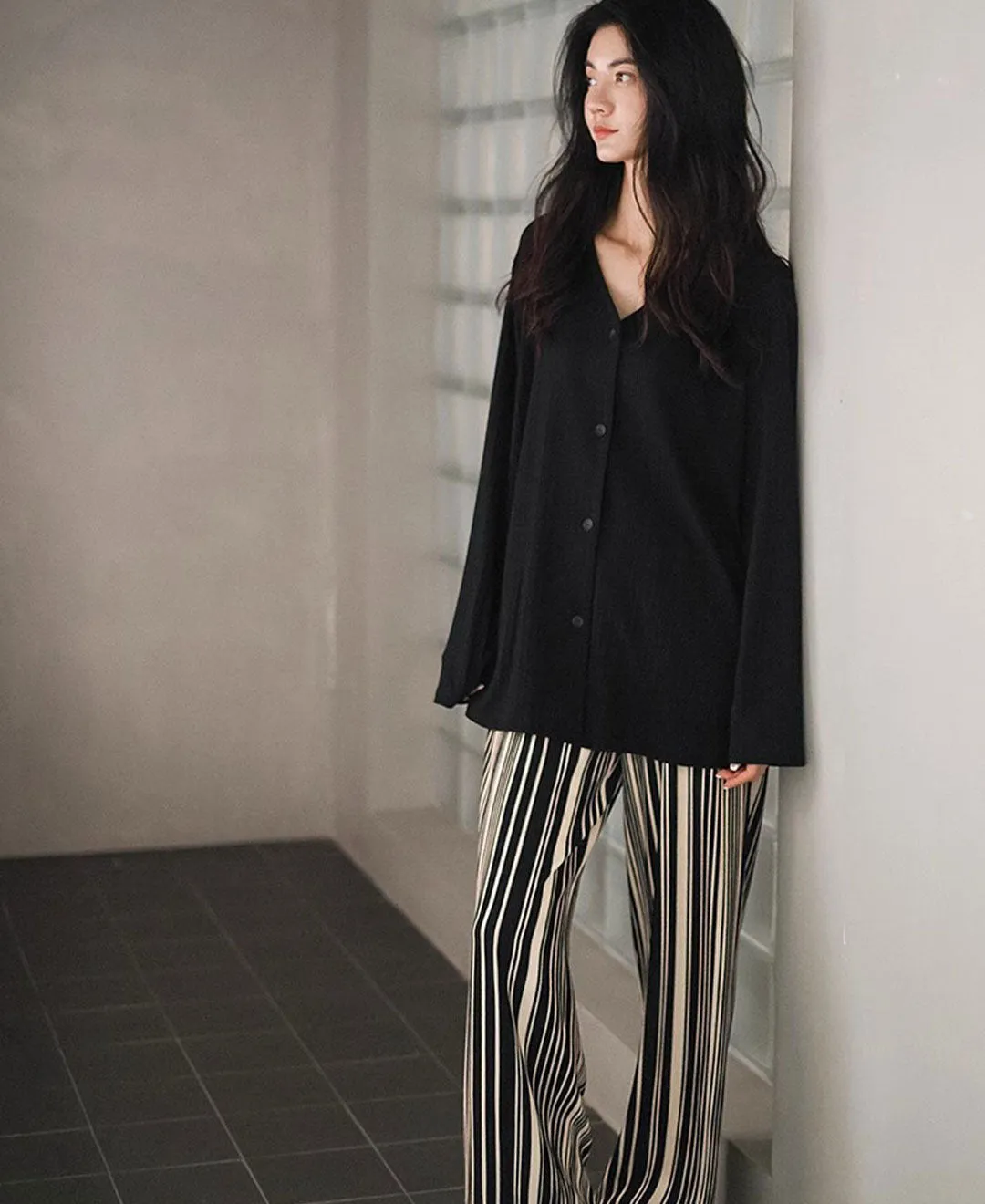 Soft viscose Striped Pants Pajama Set