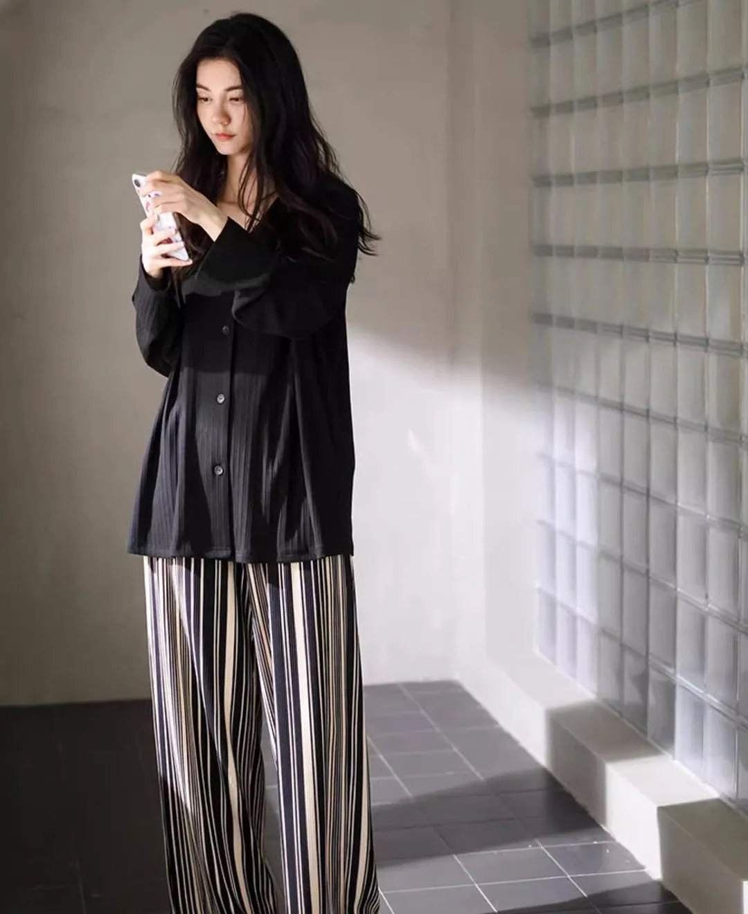 Soft viscose Striped Pants Pajama Set