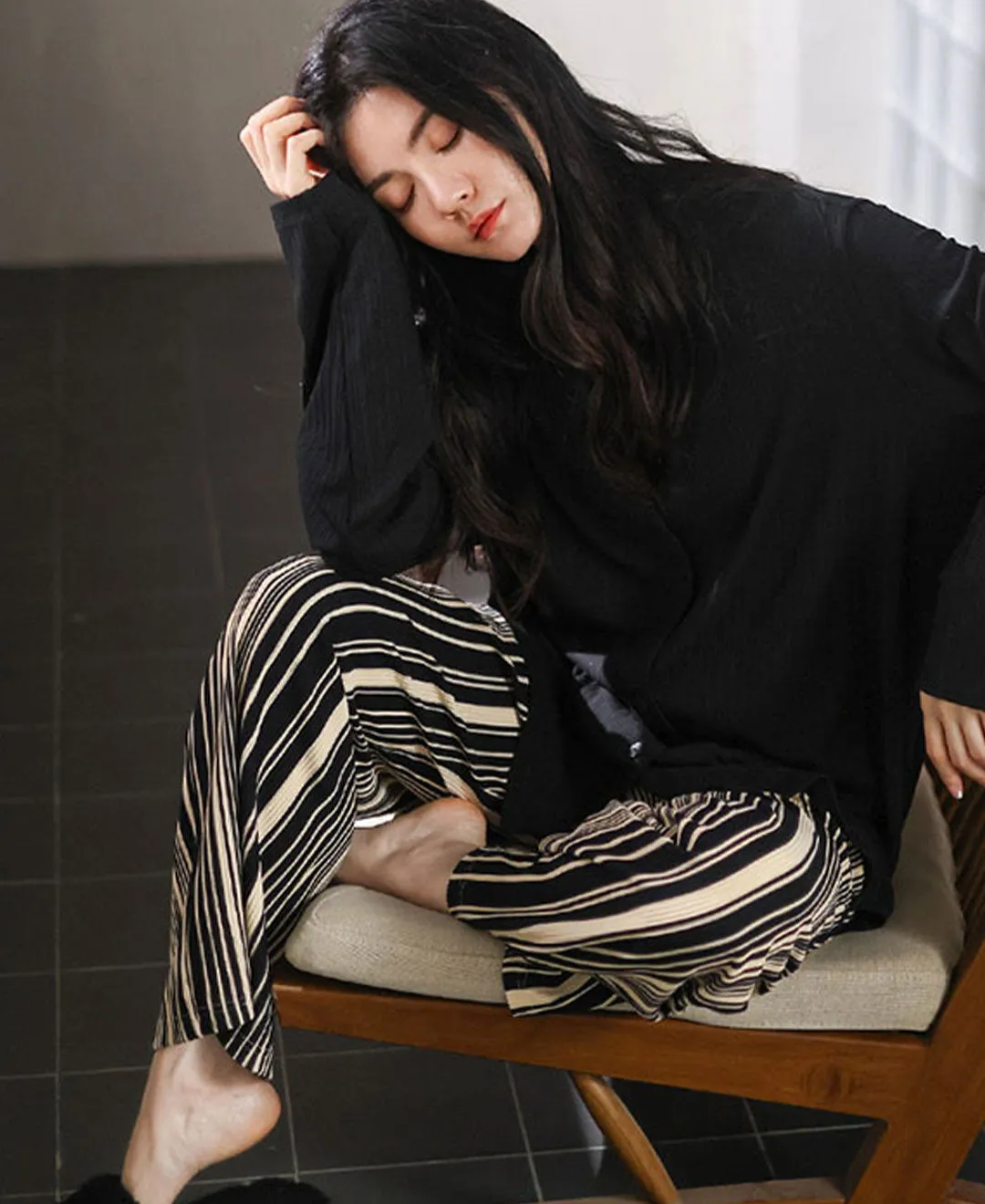 Soft viscose Striped Pants Pajama Set