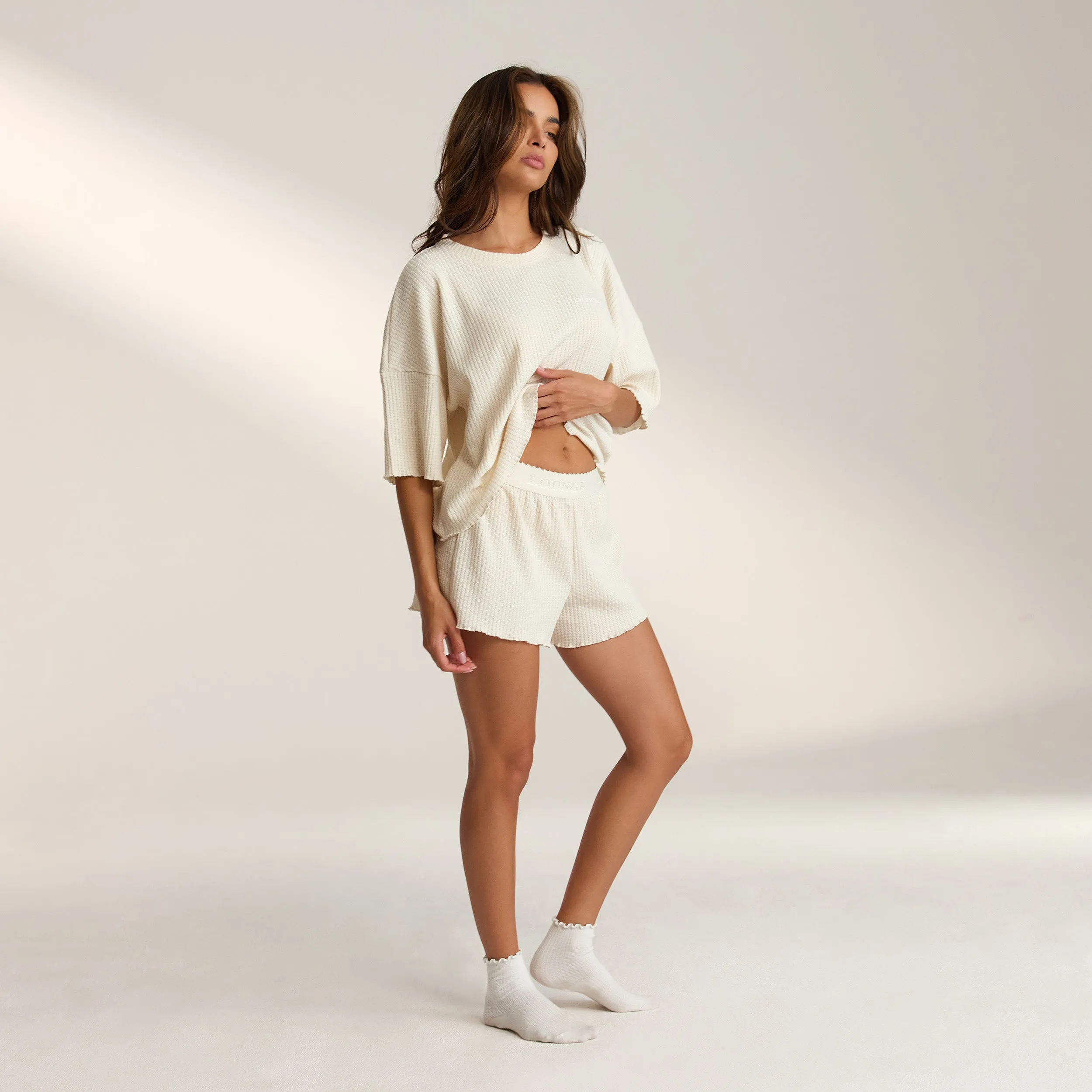 Soft Waffle Pajama Shorts - Cream