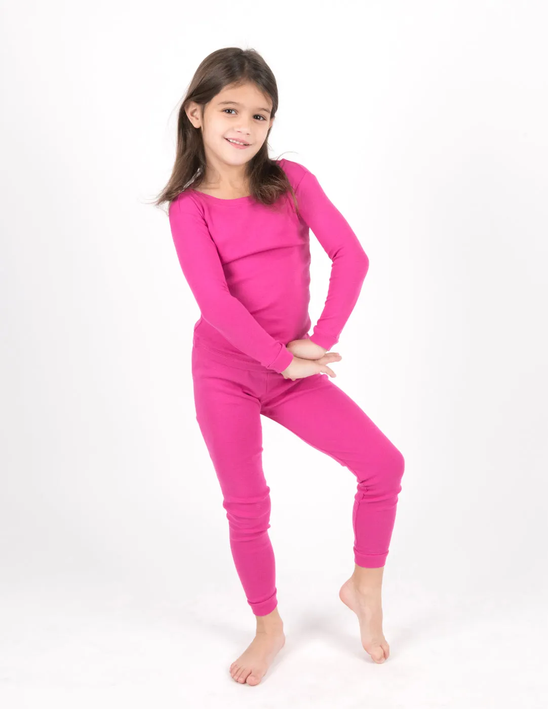 Solid Color Hot Pink Matching Family Pajama Set