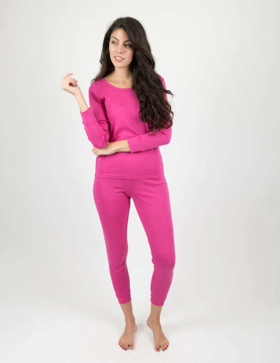Solid Color Hot Pink Matching Family Pajama Set