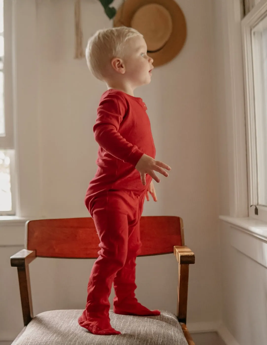 Solid Color Red Footed Pajamas