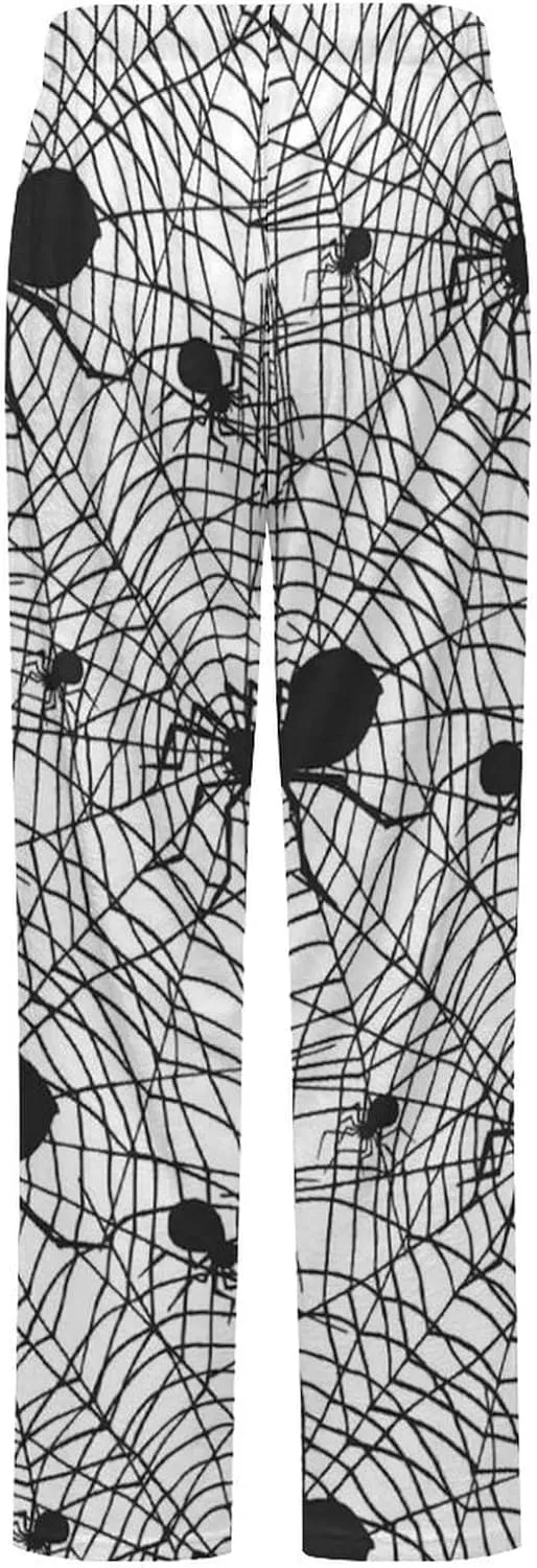 Spider Web Spooky Spiders Women's Flannel Pajama Pants Fleece Lounge Sleep Bottoms PJ