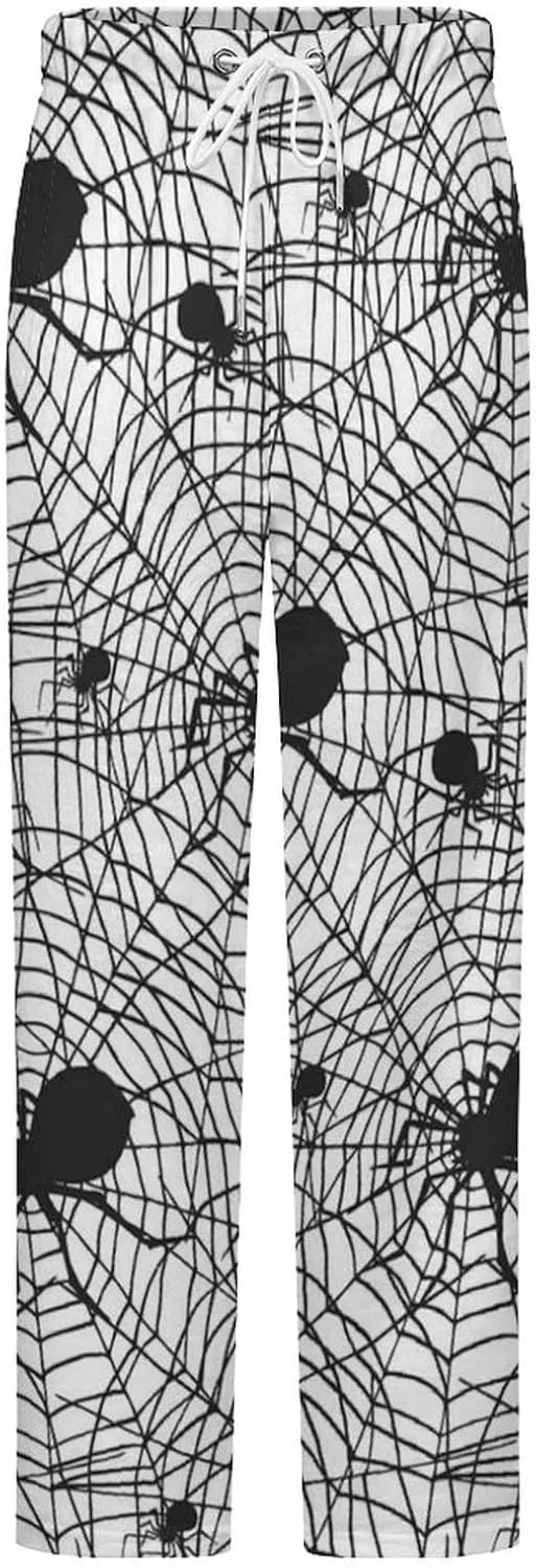 Spider Web Spooky Spiders Women's Flannel Pajama Pants Fleece Lounge Sleep Bottoms PJ
