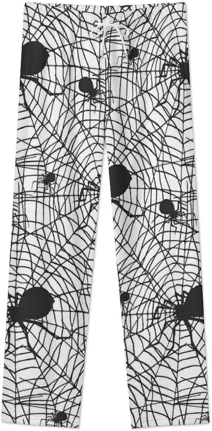 Spider Web Spooky Spiders Women's Flannel Pajama Pants Fleece Lounge Sleep Bottoms PJ