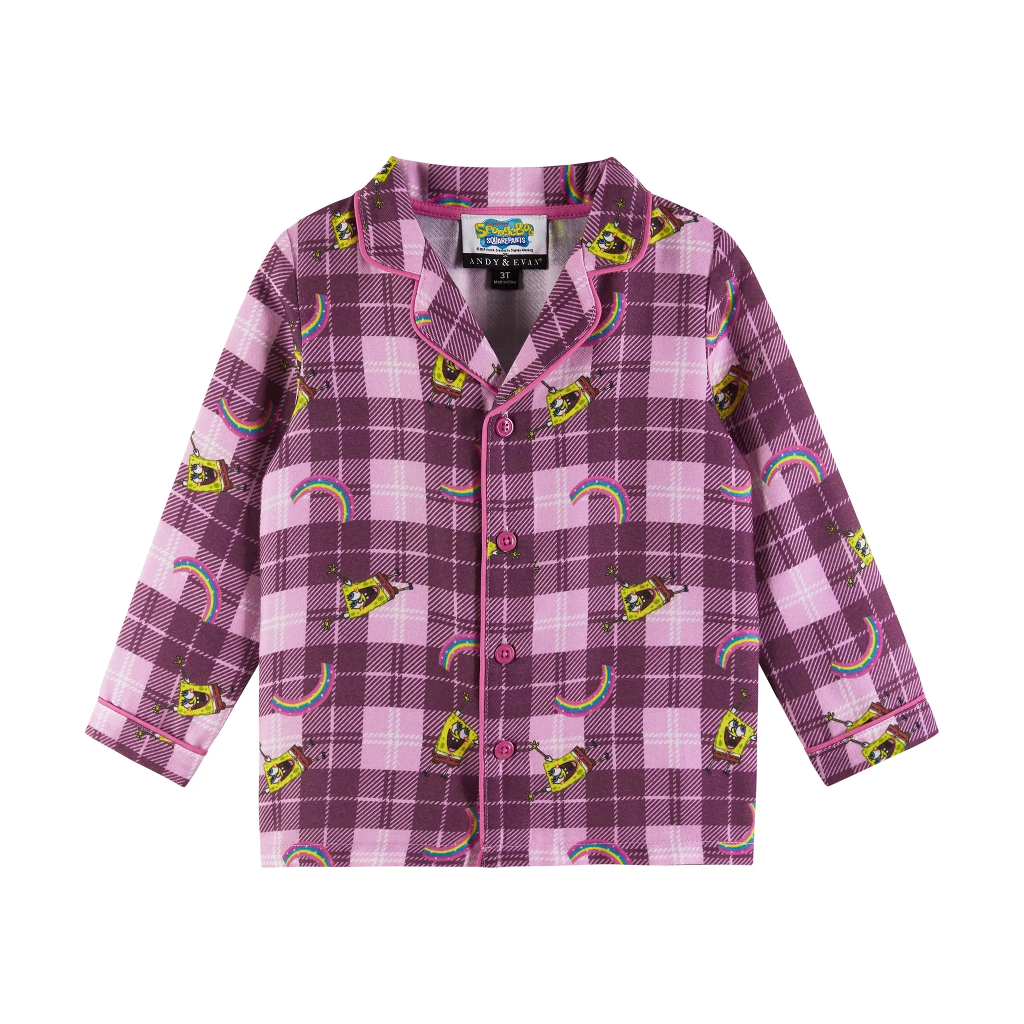 SpongeBob SquarePants™ x Andy & Evan® | Kids (3-16) Flannel Plaid Pajama Set | Pink
