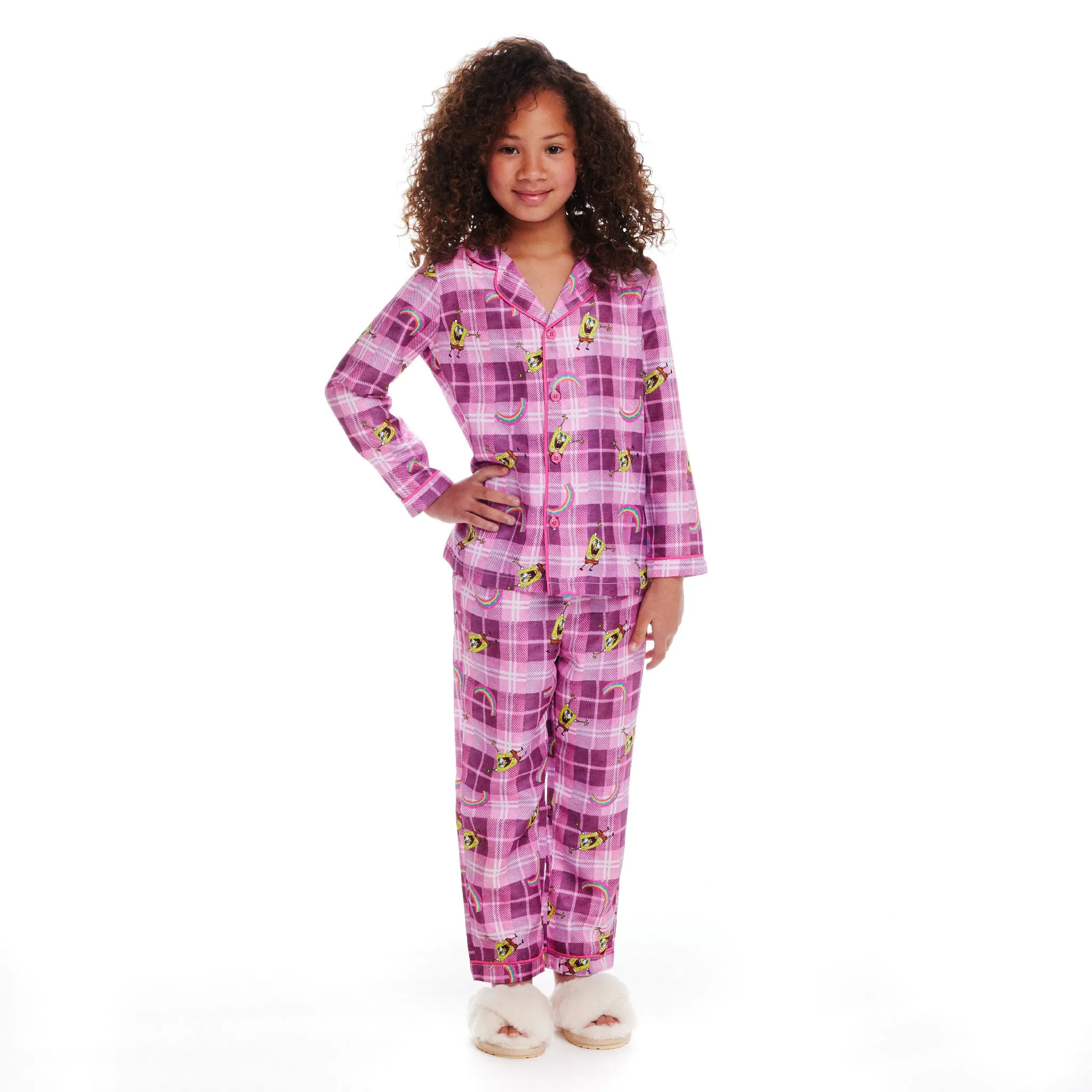 SpongeBob SquarePants™ x Andy & Evan® | Kids (3-16) Flannel Plaid Pajama Set | Pink