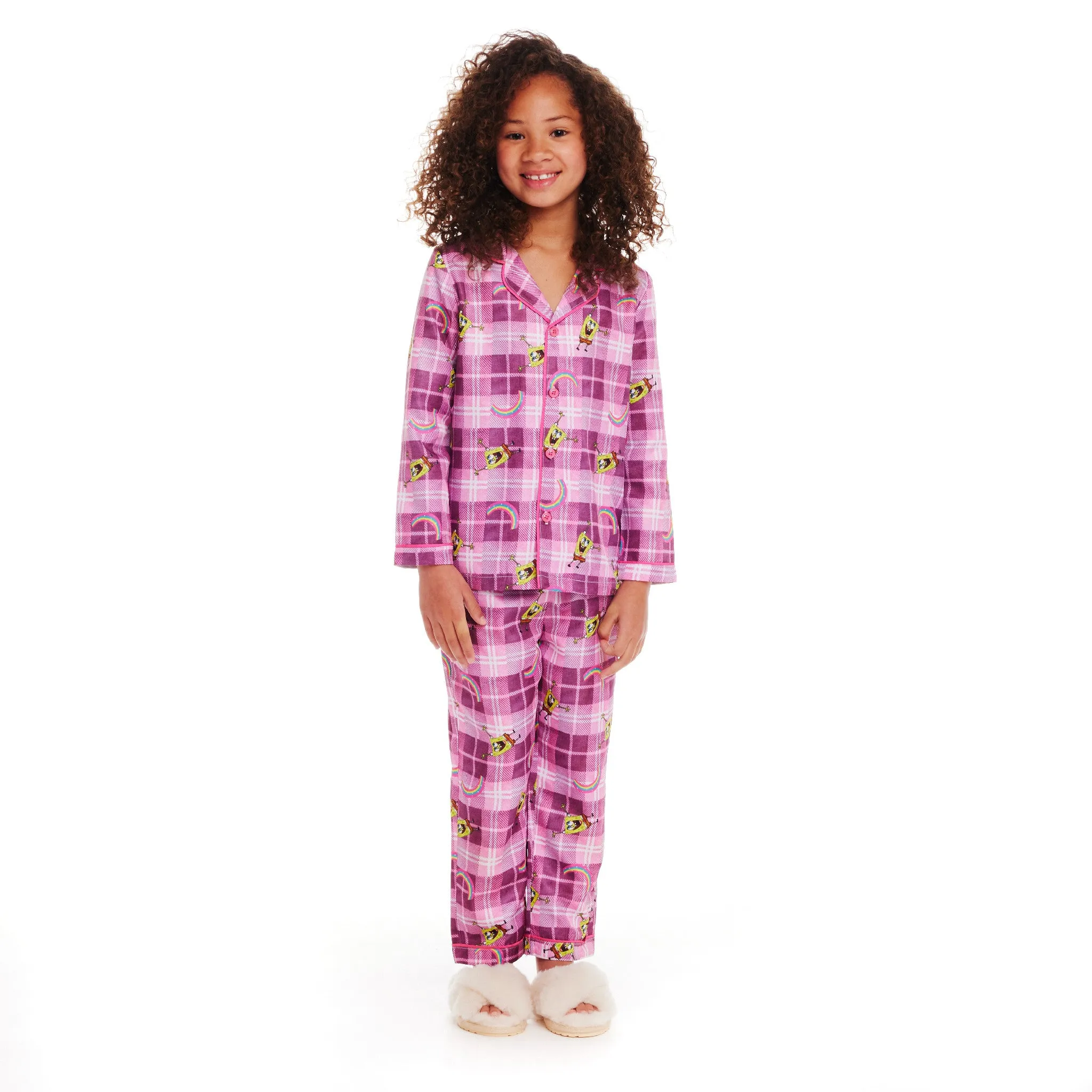 SpongeBob SquarePants™ x Andy & Evan® | Kids (3-16) Flannel Plaid Pajama Set | Pink