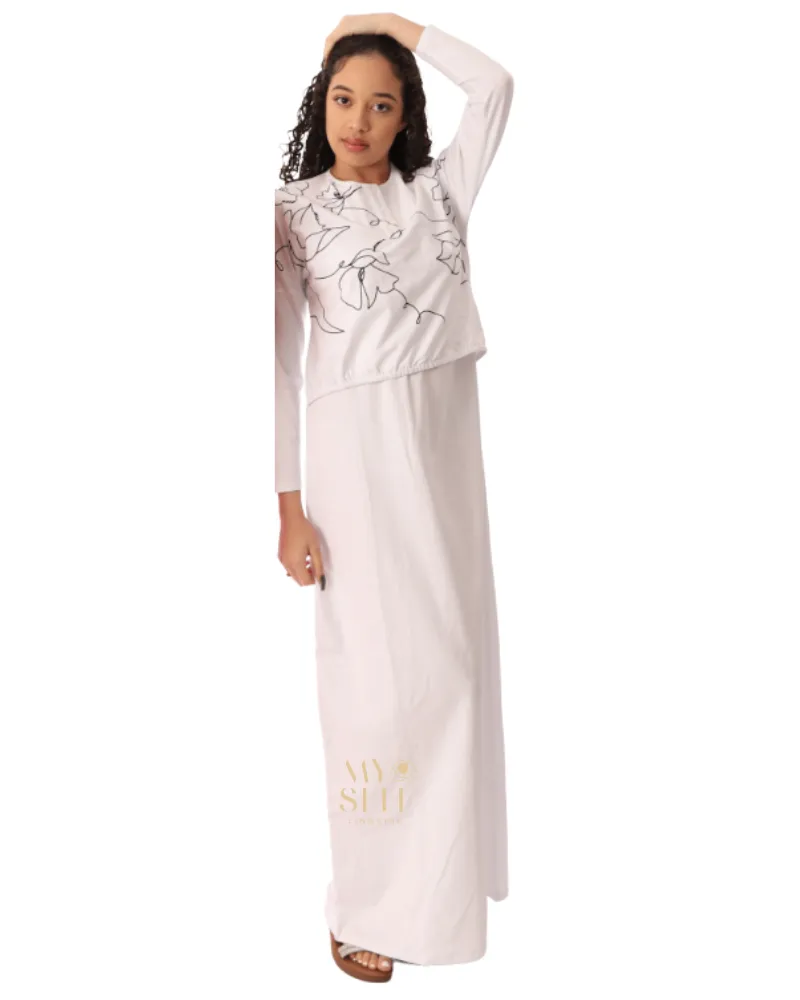 SS22N17B White Floral Outline Cotton Nursing Nightgown