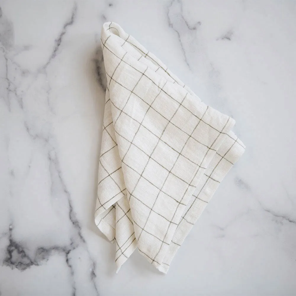 Stonewashed Linen Dinner Napkin - Grey Check