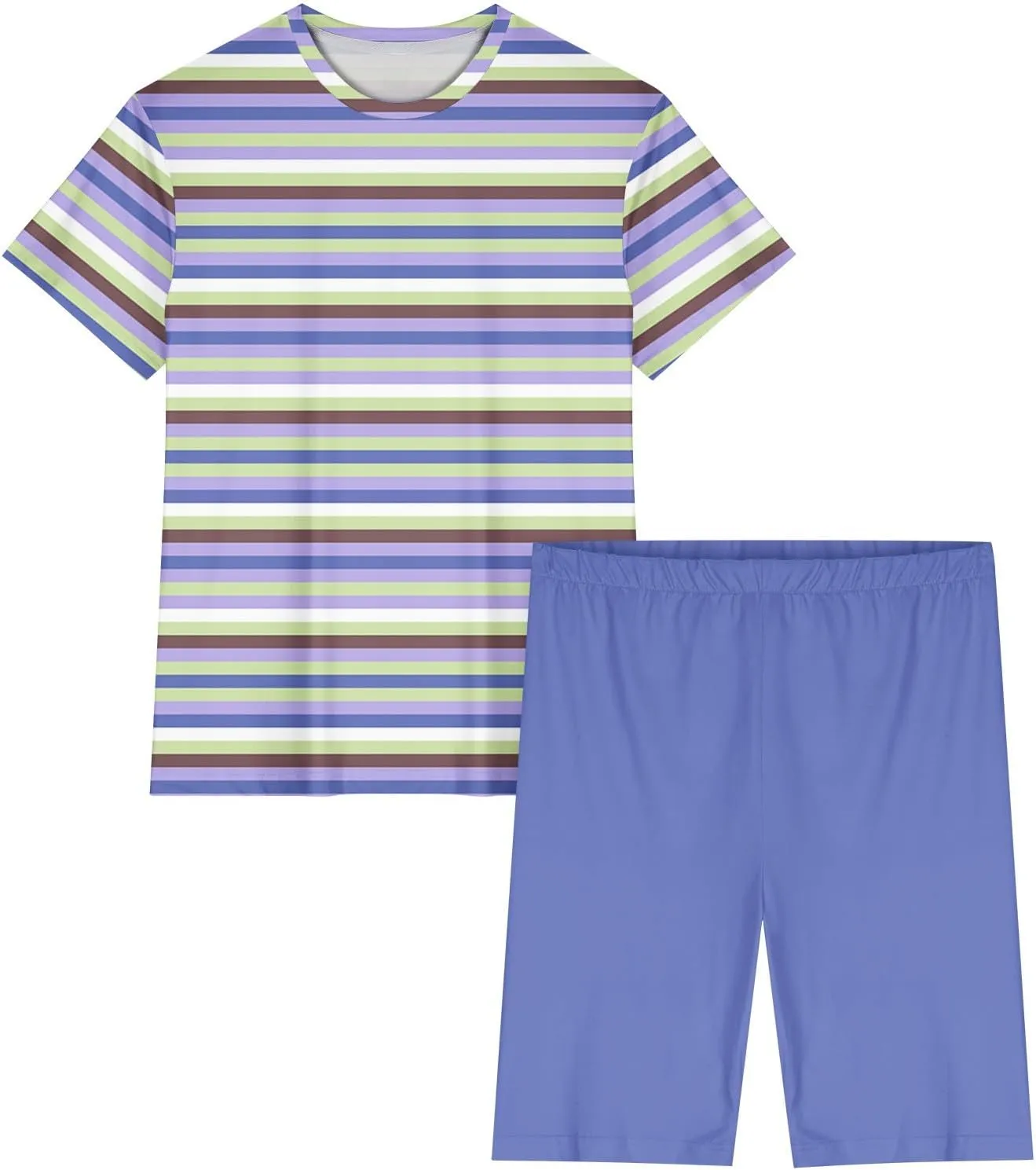Striped 2 Piece Outfits for Women 2024 Fashion Oversized T Shirts and Biker Shorts Tracksuit Soft Loungewear Sets