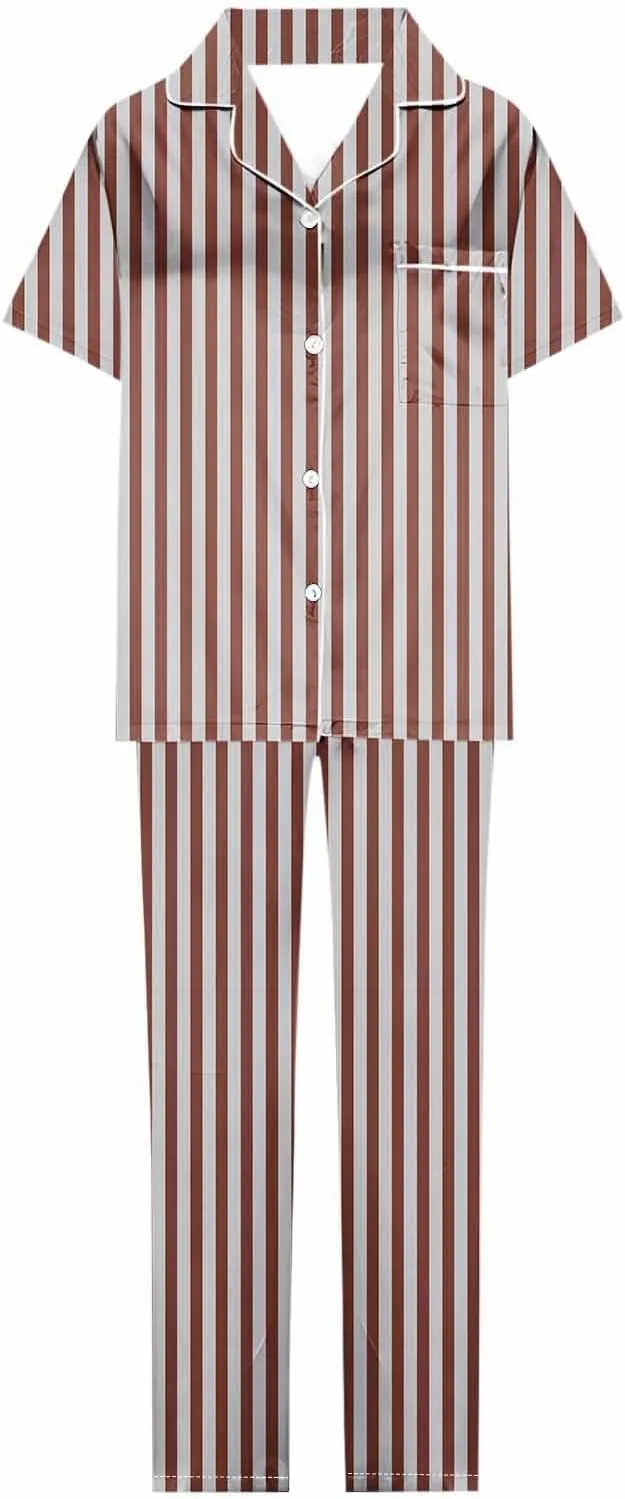 Striped Pajama Set Women Two Piece Lounge Set Spring Pajama Sets Cute Soft Pajamas Short Sleeve and Pants Pajama Set