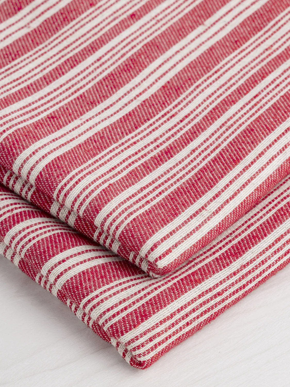 Striped Recycled Cotton Linen Twill - Red   Cream