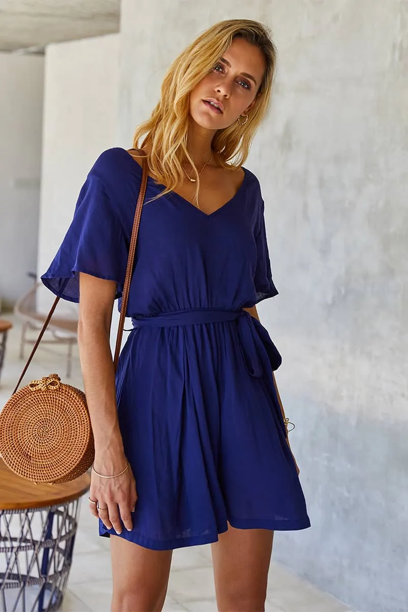 Summer elastic waist solid color jumpsuit