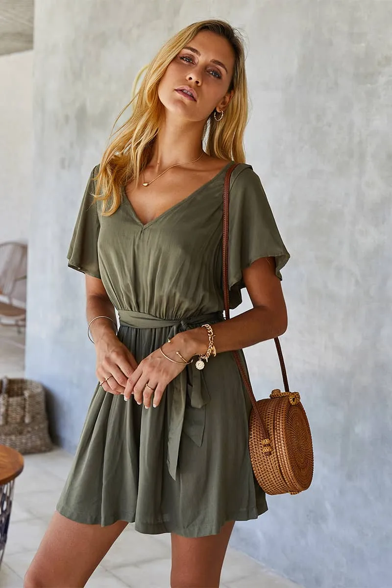 Summer elastic waist solid color jumpsuit