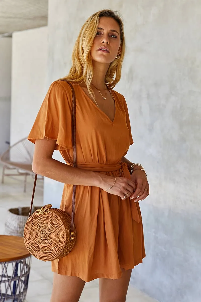 Summer elastic waist solid color jumpsuit