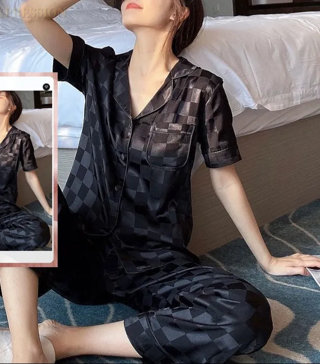 Summer Ladies Faux Silk Polyester Pajama Sets