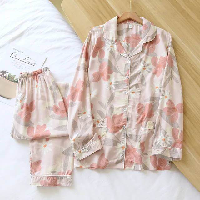 Summer New  long-sleeved trousers ladies pajamas suit  long Sleepwear women