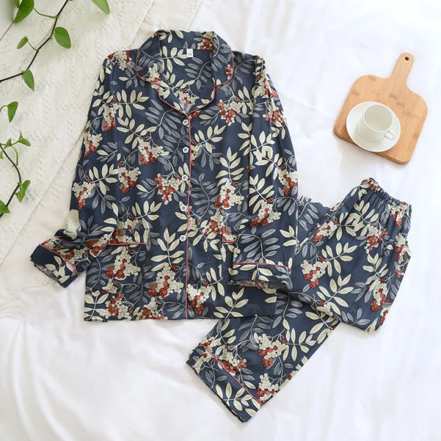 Summer New  long-sleeved trousers ladies pajamas suit  long Sleepwear women