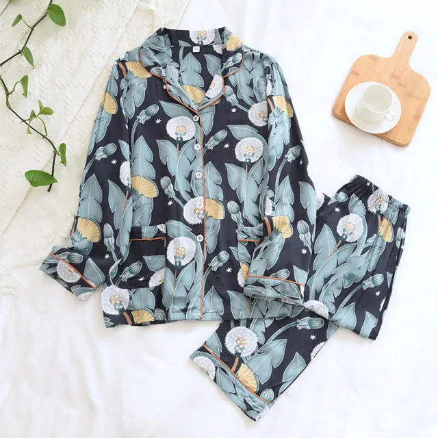 Summer New  long-sleeved trousers ladies pajamas suit  long Sleepwear women