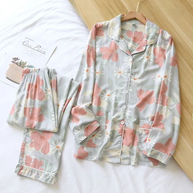 Summer New  long-sleeved trousers ladies pajamas suit  long Sleepwear women