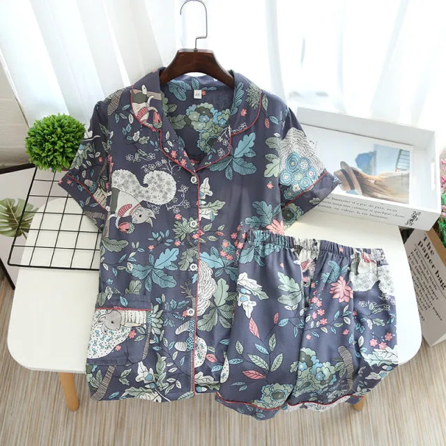 Summer New  long-sleeved trousers ladies pajamas suit  long Sleepwear women