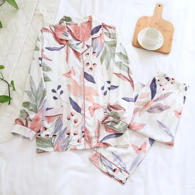 Summer New  long-sleeved trousers ladies pajamas suit  long Sleepwear women