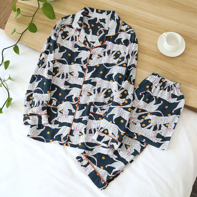 Summer New  long-sleeved trousers ladies pajamas suit  long Sleepwear women