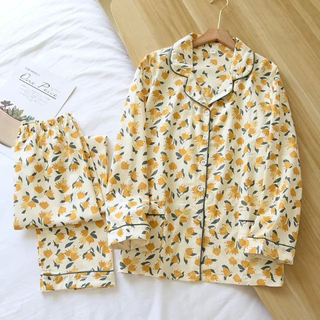Summer New  long-sleeved trousers ladies pajamas suit  long Sleepwear women