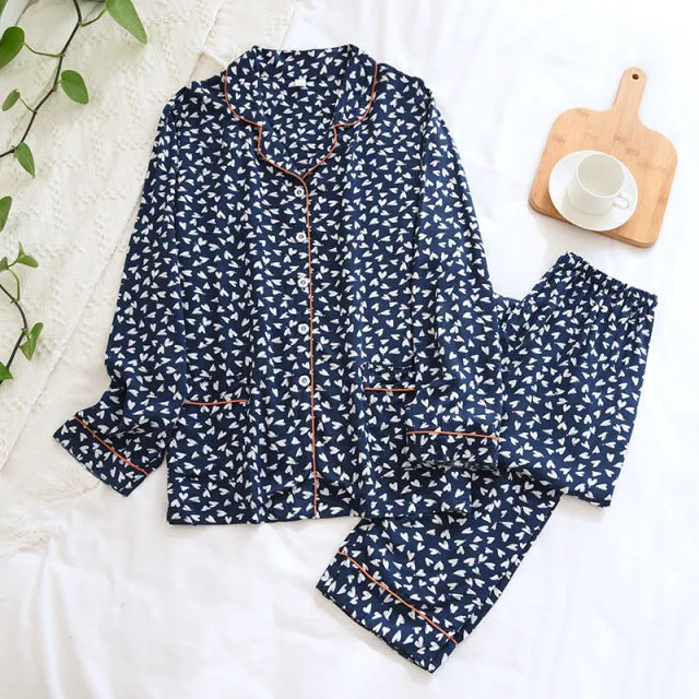 Summer New  long-sleeved trousers ladies pajamas suit  long Sleepwear women