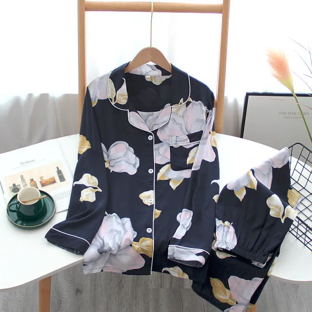 Summer New  long-sleeved trousers ladies pajamas suit  long Sleepwear women