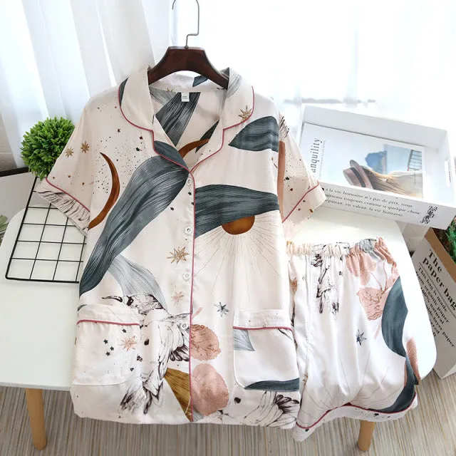 Summer New  long-sleeved trousers ladies pajamas suit  long Sleepwear women