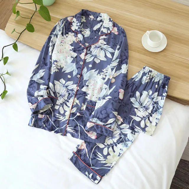Summer New  long-sleeved trousers ladies pajamas suit  long Sleepwear women