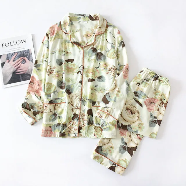Summer New  long-sleeved trousers ladies pajamas suit  long Sleepwear women