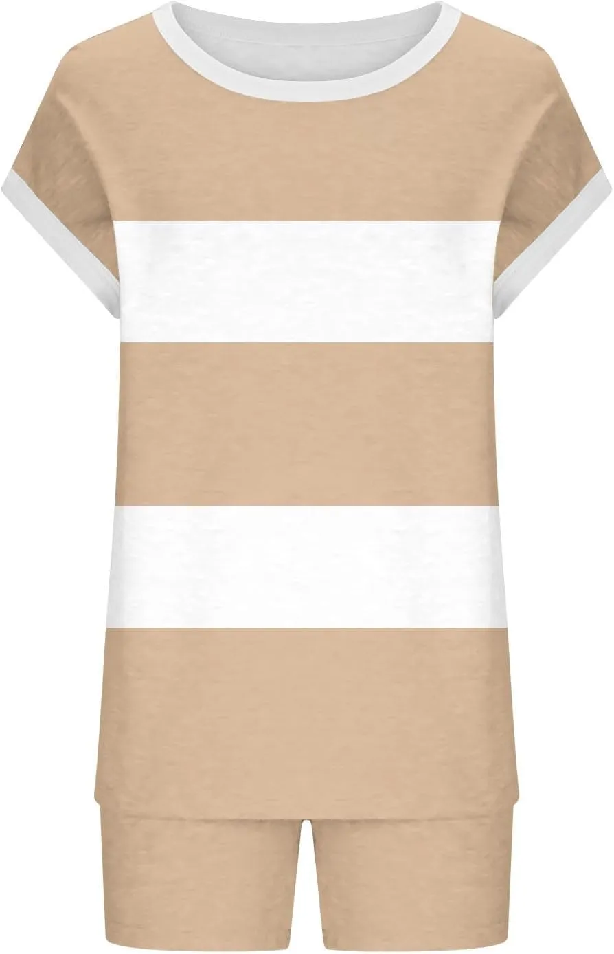 Summer Pajama Set for Women with Pockets, Comfy Soft Lounge Shorts & Top Lounge Sets Sleepwear for Home/Travel