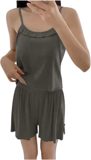 Summer Pajamas for Women Loose Ruffle Camisole Tops and Shorts Sleepwear Comfy Soft Modal Pjs Loungewear Sets