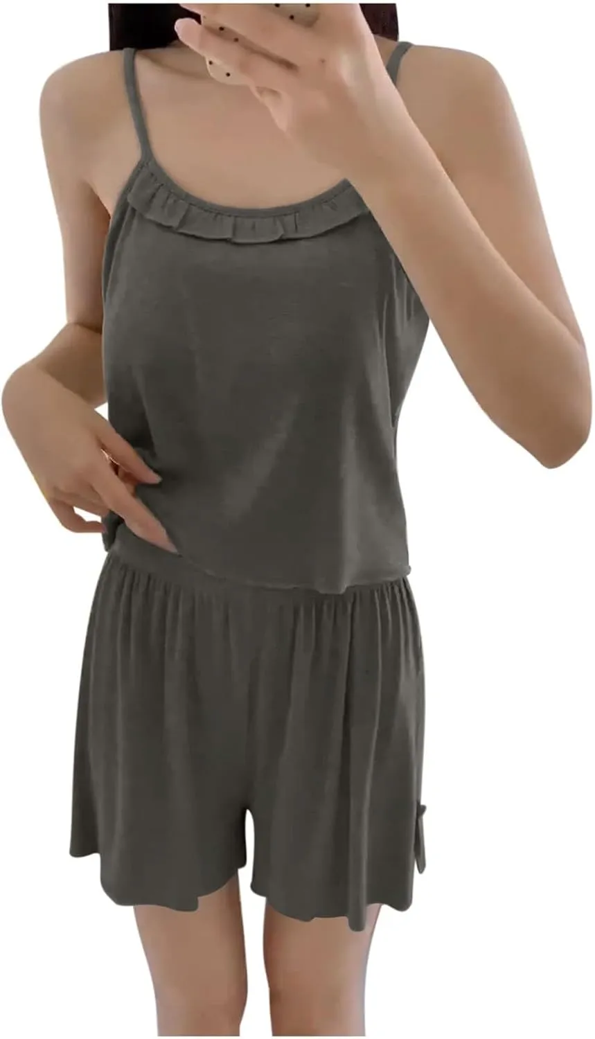 Summer Pajamas for Women Loose Ruffle Camisole Tops and Shorts Sleepwear Comfy Soft Modal Pjs Loungewear Sets