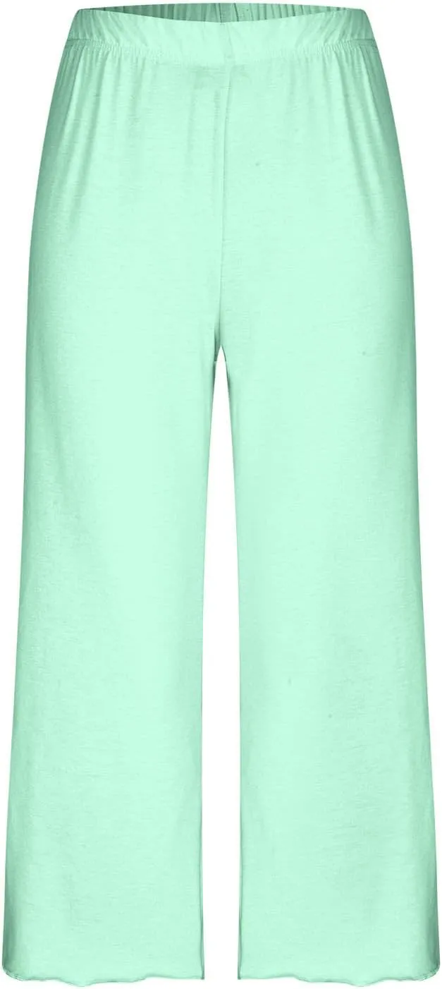Summer Pajamas Sets for Women 2025 Casual Short Sleeve Tops Cropped Pants with Pocket Capri Comfy Breathable Pj Set
