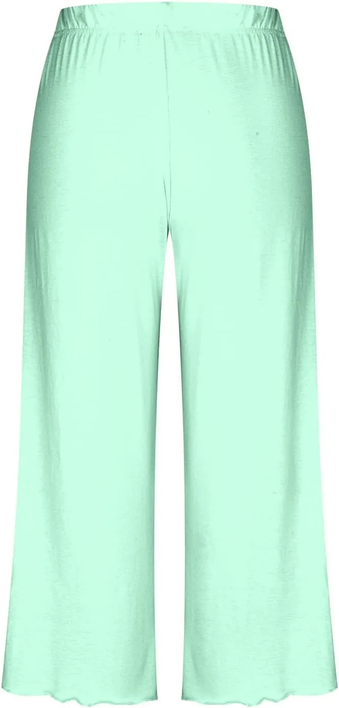 Summer Pajamas Sets for Women 2025 Casual Short Sleeve Tops Cropped Pants with Pocket Capri Comfy Breathable Pj Set