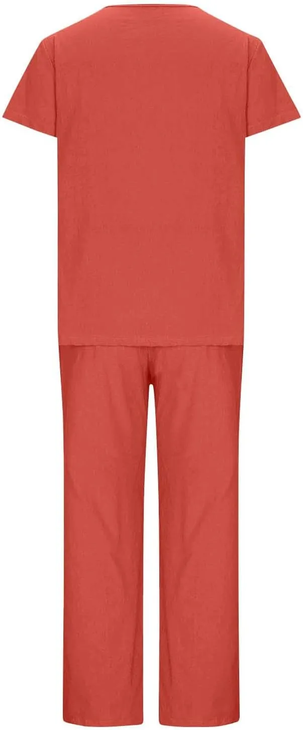 Summer Sets for Women 2 Piece Outfits 2025 Fashion Matching Set Lounge Short Sleeve Tops Wide Leg Pants for Vacation