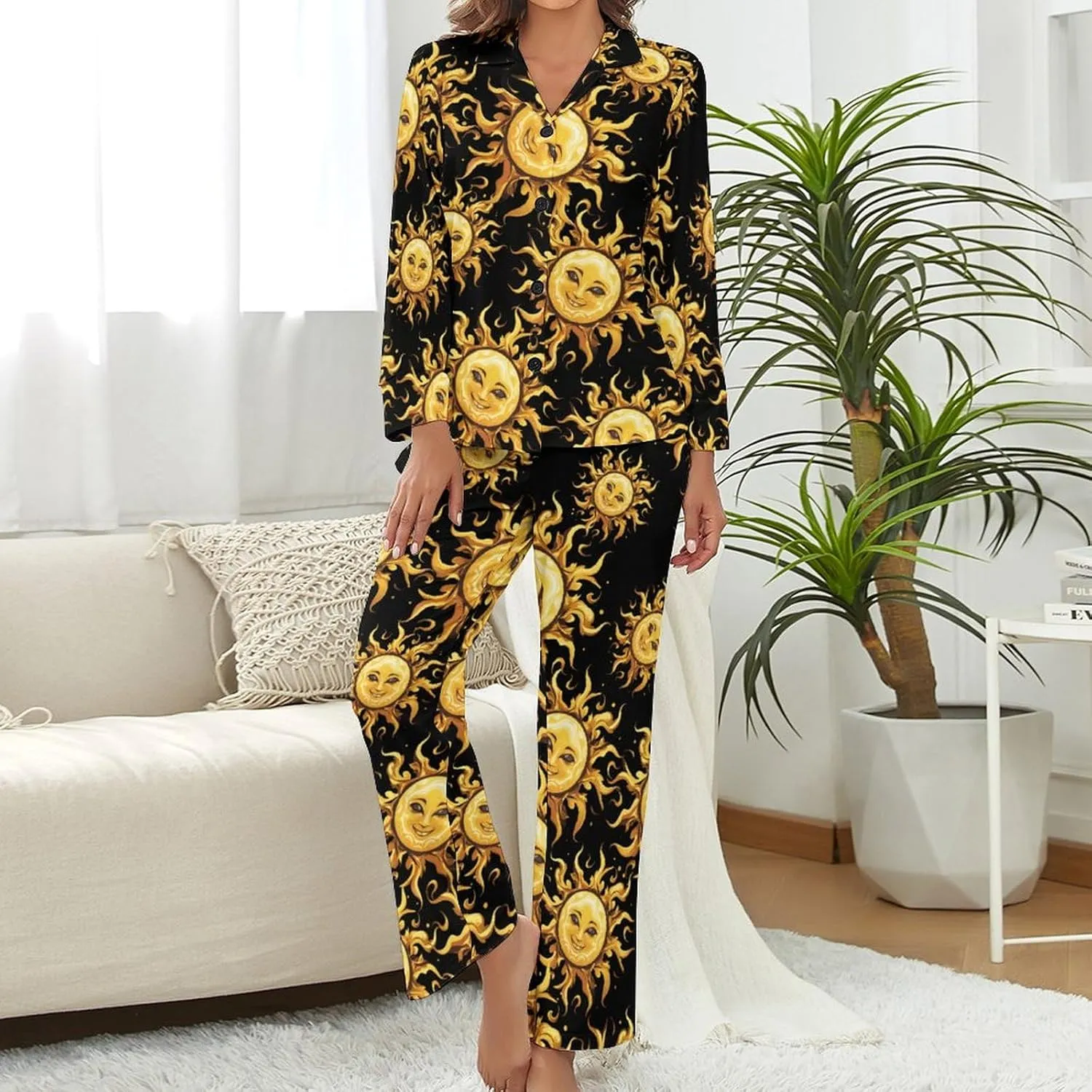 Sunny Sun Womens Pajamas Satin PJ Set Button Down Loungewear Set 2 Piece Lounge Sets