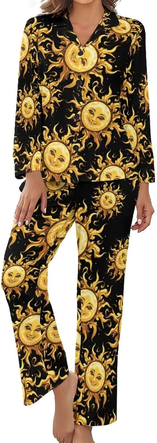 Sunny Sun Womens Pajamas Satin PJ Set Button Down Loungewear Set 2 Piece Lounge Sets