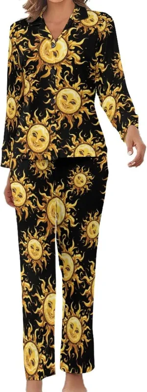 Sunny Sun Womens Pajamas Satin PJ Set Button Down Loungewear Set 2 Piece Lounge Sets