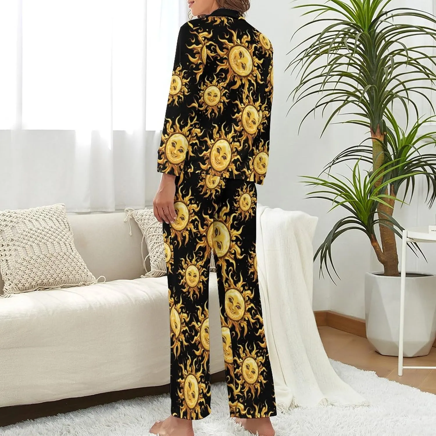 Sunny Sun Womens Pajamas Satin PJ Set Button Down Loungewear Set 2 Piece Lounge Sets
