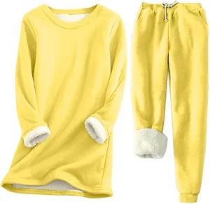 Sunward Women's Sherpa Fleece Lined 2 Piece Set Winter Warm Loungewear Sets Cashmere Soft Pullover Sweatshirt Jogger Pants