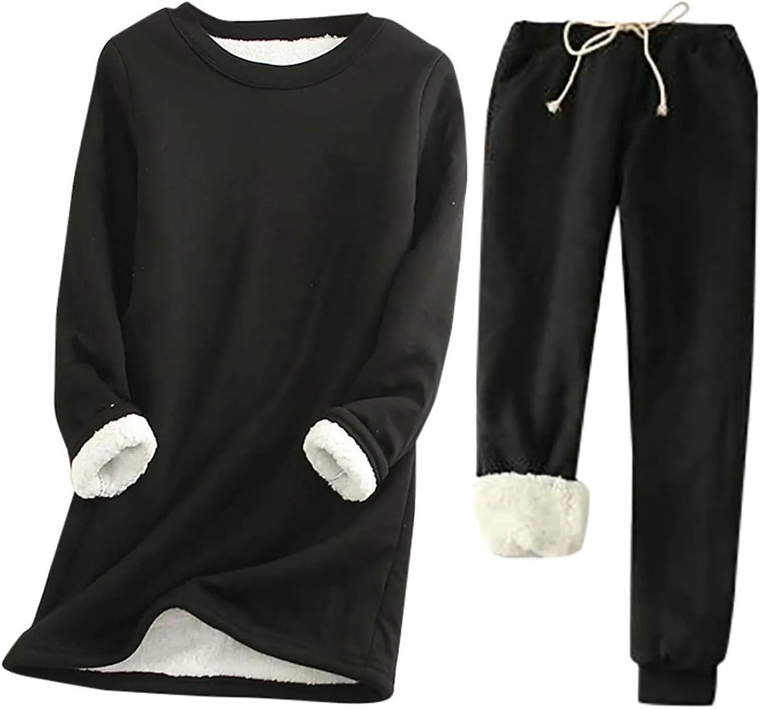 Sunward Women's Sherpa Fleece Lined 2 Piece Set Winter Warm Loungewear Sets Cashmere Soft Pullover Sweatshirt Jogger Pants