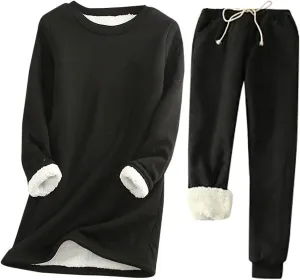 Sunward Women's Sherpa Fleece Lined 2 Piece Set Winter Warm Loungewear Sets Cashmere Soft Pullover Sweatshirt Jogger Pants