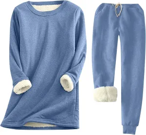 Sunward Women's Sherpa Fleece Lined 2 Piece Set Winter Warm Loungewear Sets Cashmere Soft Pullover Sweatshirt Jogger Pants